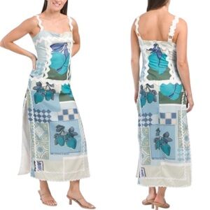 Dalia MacPhee Tuscany Tile Print Ric Rac Ribbon Trim Maxi Dress - S